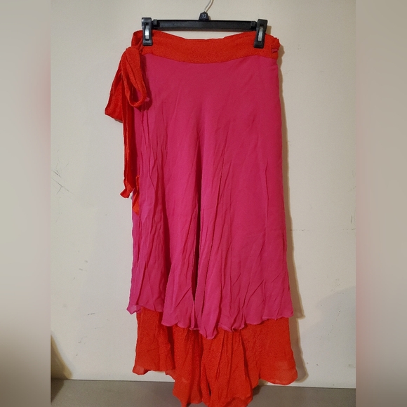 FARM Rio Dresses & Skirts - FARM Rio Wrap Skirt Pink and Red Ruffle Skirt